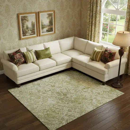 Wheat And Ivory Oriental Washable Area Rug With UV Protection Photo 2