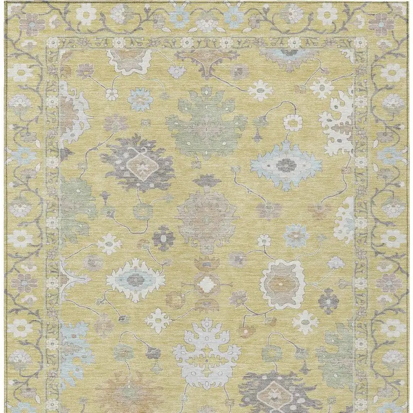 Wheat And Ivory Oriental Washable Indoor Outdoor Area Rug Photo 6