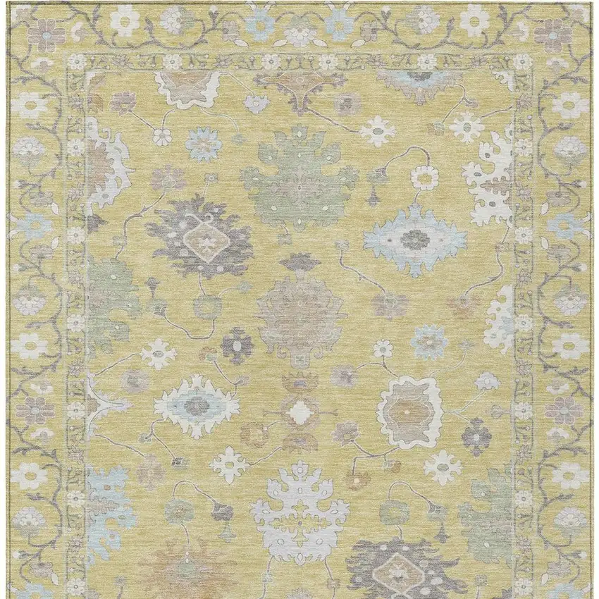Wheat And Ivory Oriental Washable Indoor Outdoor Area Rug Photo 4