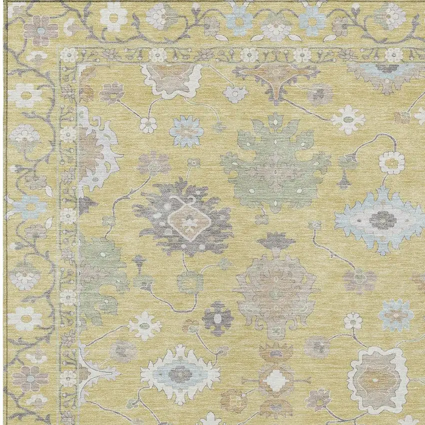 Wheat And Ivory Oriental Washable Indoor Outdoor Area Rug Photo 5