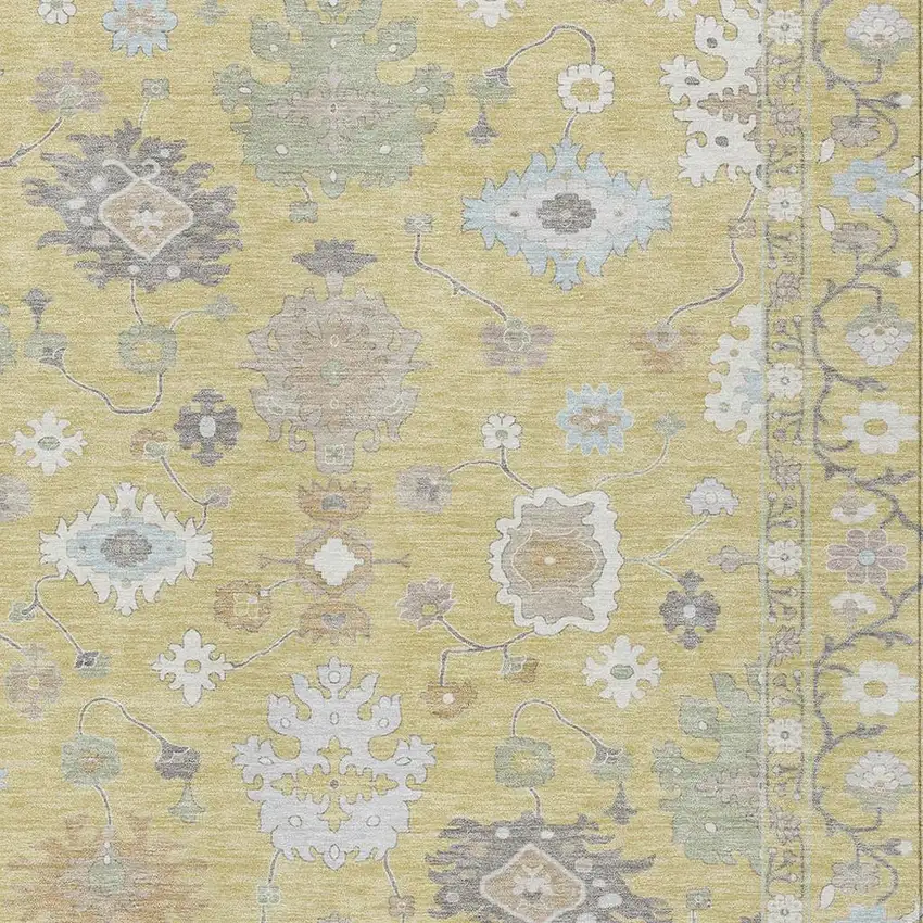 Wheat And Ivory Oriental Washable Indoor Outdoor Area Rug Photo 5