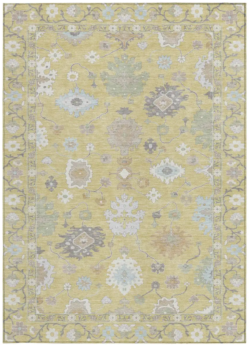 Wheat And Ivory Oriental Washable Indoor Outdoor Area Rug Photo 3