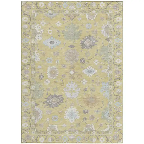 Wheat And Ivory Oriental Washable Indoor Outdoor Area Rug Photo 3
