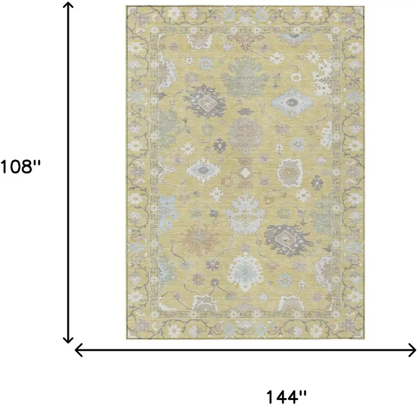 Wheat And Ivory Oriental Washable Indoor Outdoor Area Rug Photo 8