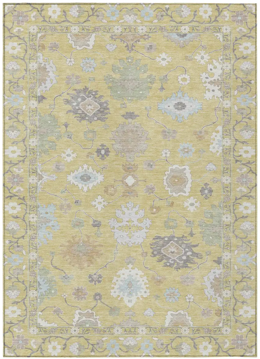 Wheat And Ivory Oriental Washable Indoor Outdoor Area Rug Photo 2