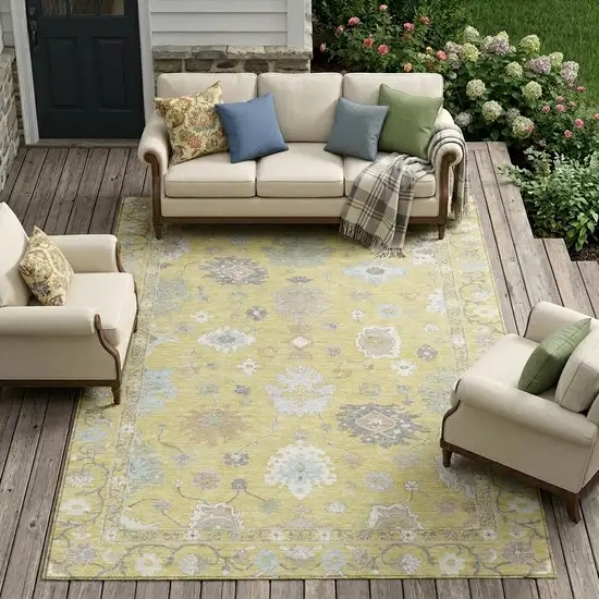 Wheat And Ivory Oriental Washable Indoor Outdoor Area Rug Photo 1