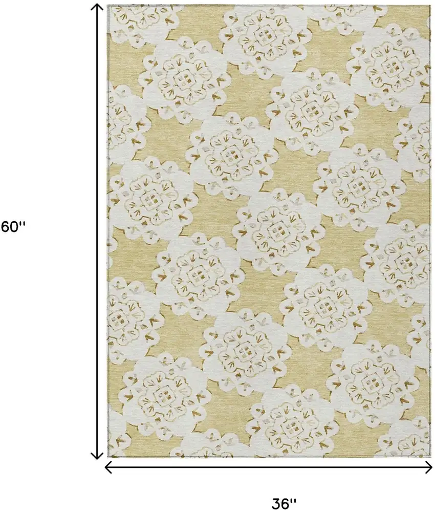 Wheat And Ivory Quatrefoil Washable Indoor Outdoor Area Rug Photo 3