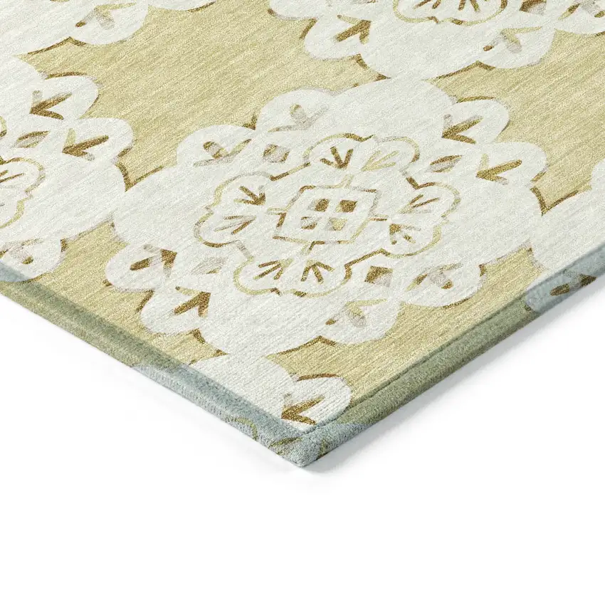 Wheat And Ivory Quatrefoil Washable Indoor Outdoor Area Rug Photo 6
