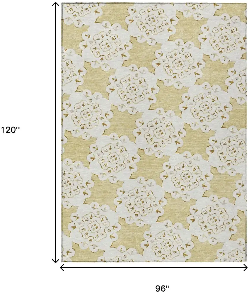 Wheat And Ivory Quatrefoil Washable Indoor Outdoor Area Rug Photo 3