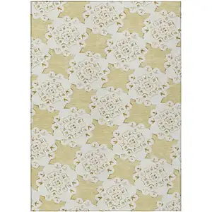 Photo of Wheat And Ivory Quatrefoil Washable Indoor Outdoor Area Rug