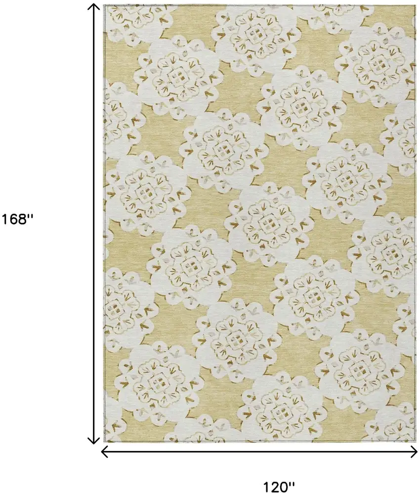 Wheat And Ivory Quatrefoil Washable Indoor Outdoor Area Rug Photo 3