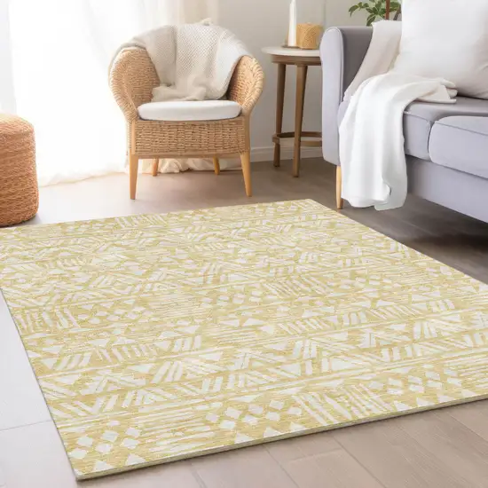 Wheat And Ivory Southwestern Washable Area Rug With UV Protection Photo 5