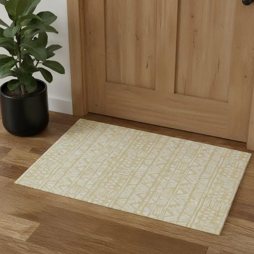 Wheat And Ivory Southwestern Washable Area Rug With UV Protection Photo 1