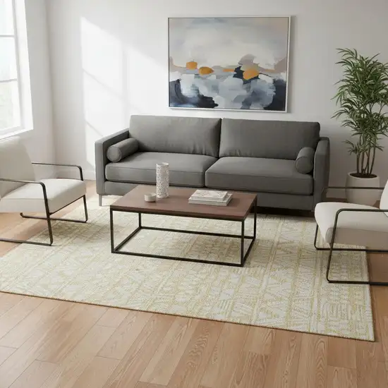 Wheat And Ivory Southwestern Washable Area Rug With UV Protection Photo 2