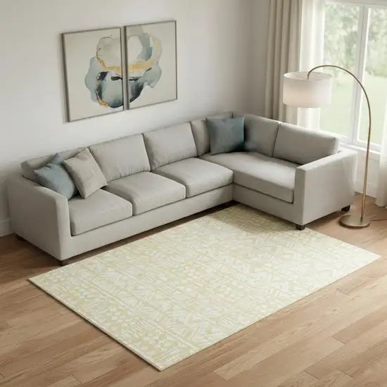 Wheat And Ivory Southwestern Washable Area Rug With UV Protection Photo 1