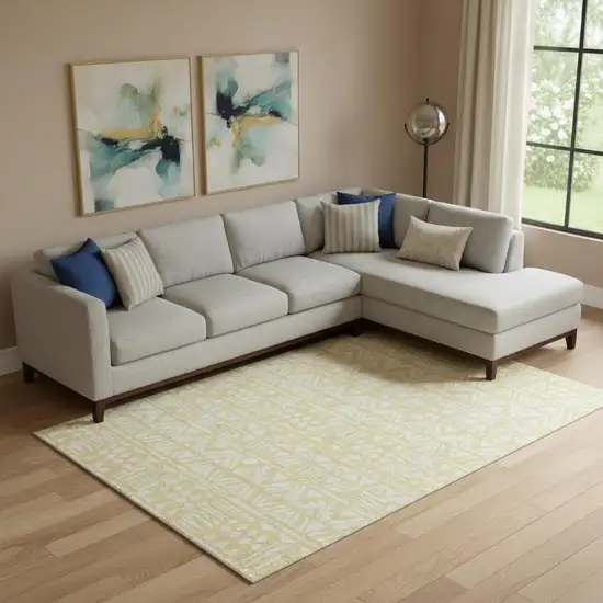 Wheat And Ivory Southwestern Washable Area Rug With UV Protection Photo 1