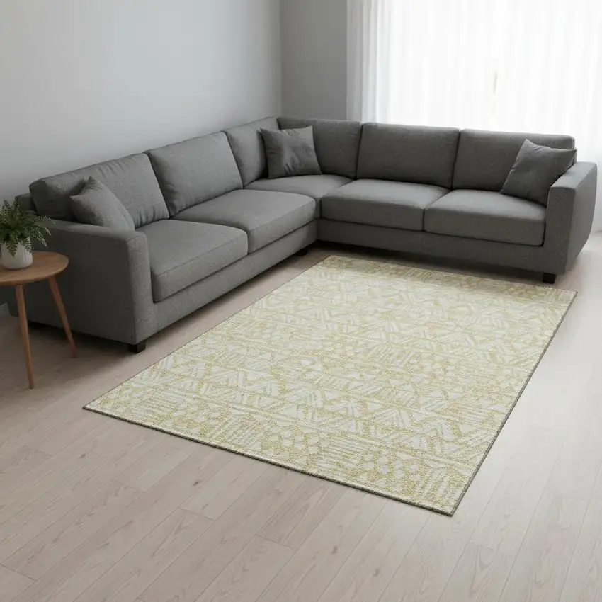 Wheat And Ivory Southwestern Washable Area Rug With UV Protection Photo 2