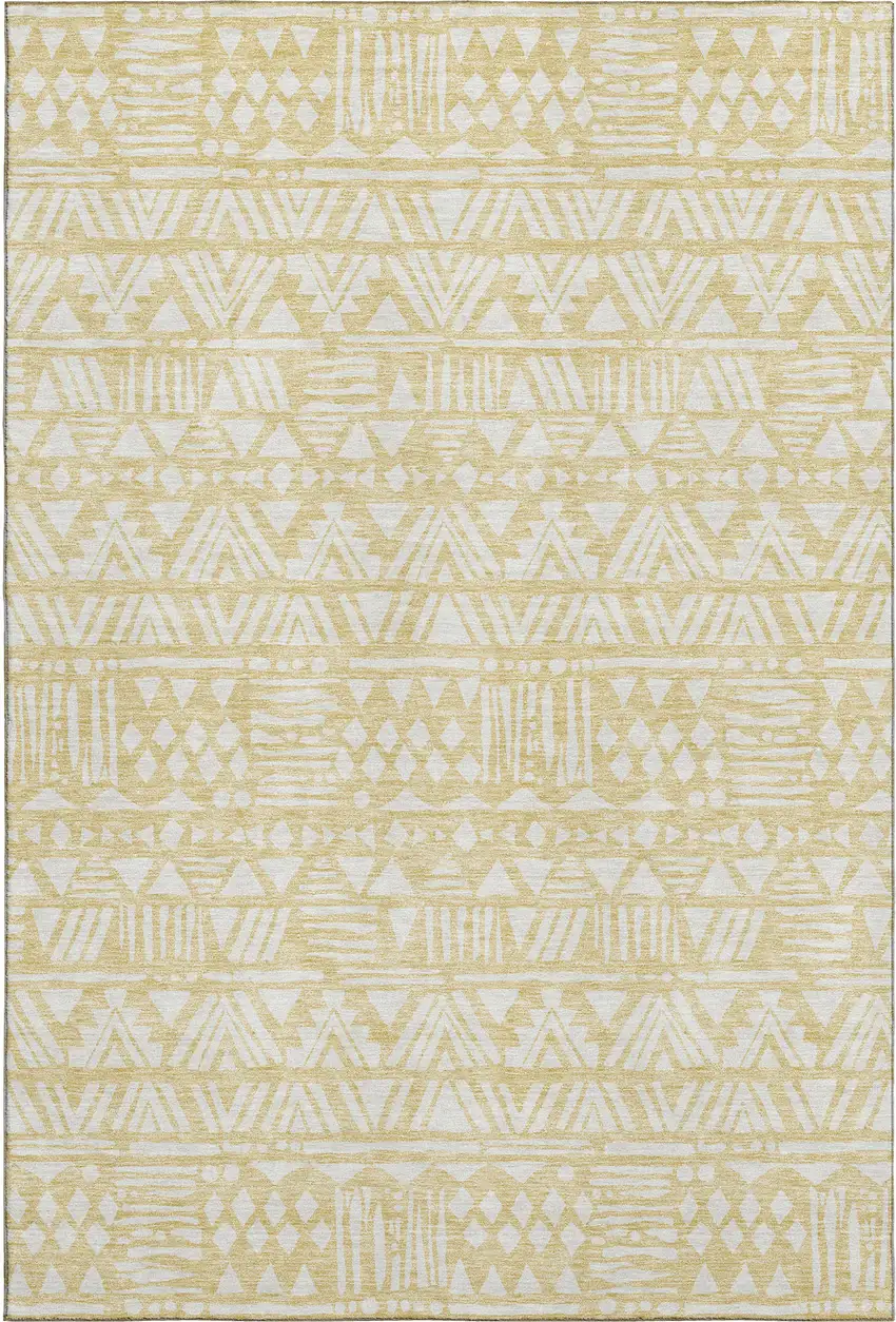 Wheat And Ivory Southwestern Washable Area Rug With UV Protection Photo 1