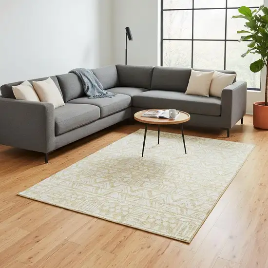 Wheat And Ivory Southwestern Washable Area Rug With UV Protection Photo 2