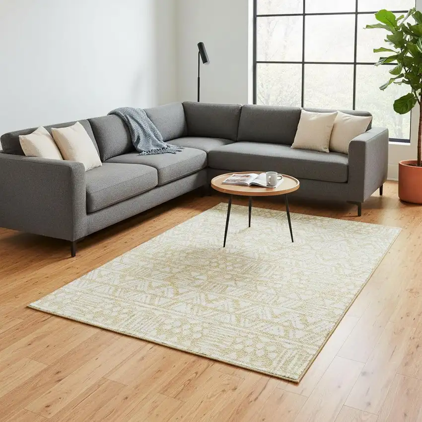 Wheat And Ivory Southwestern Washable Area Rug With UV Protection Photo 2