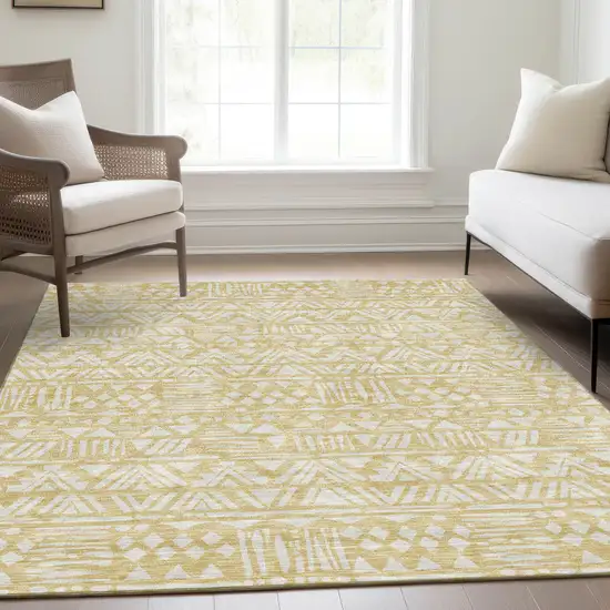 Wheat And Ivory Southwestern Washable Area Rug With UV Protection Photo 5