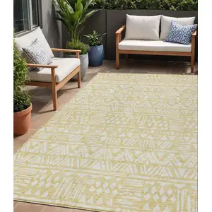 Photo of Wheat And Ivory Southwestern Washable Indoor Outdoor Area Rug