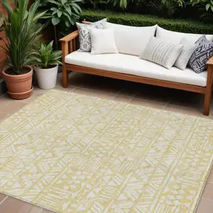 Photo of Wheat And Ivory Southwestern Washable Indoor Outdoor Area Rug