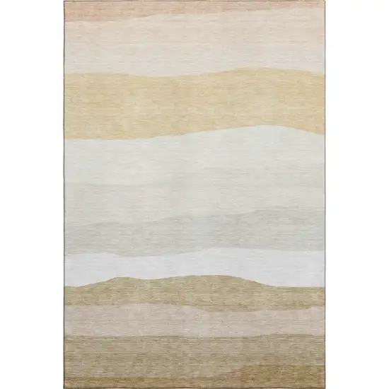 Wheat And Ivory Striped Washable Area Rug With UV Protection Photo 5