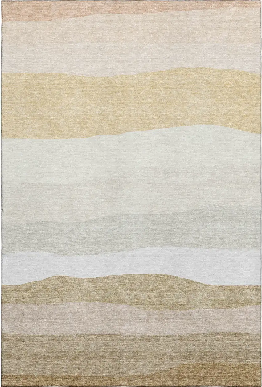 Wheat And Ivory Striped Washable Area Rug With UV Protection Photo 6