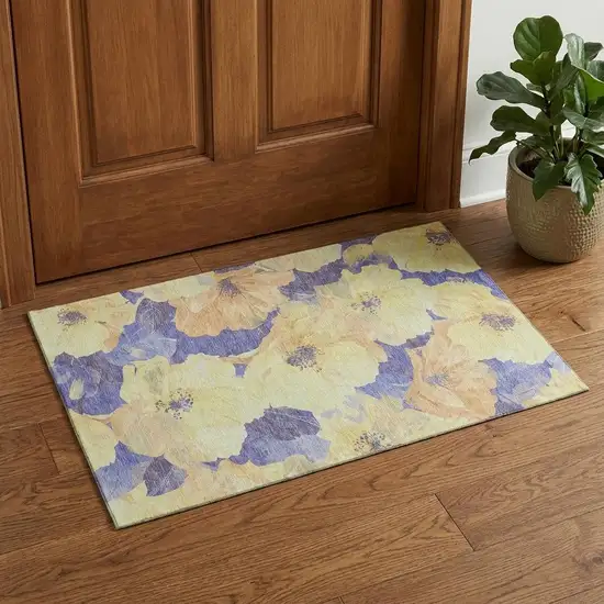 Wheat And Lavender Floral Washable Area Rug With UV Protection Photo 1