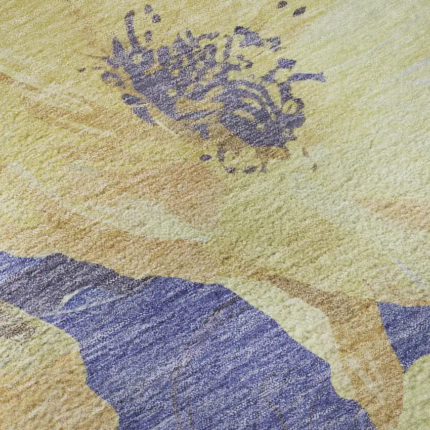 Wheat And Lavender Floral Washable Area Rug With UV Protection Photo 8