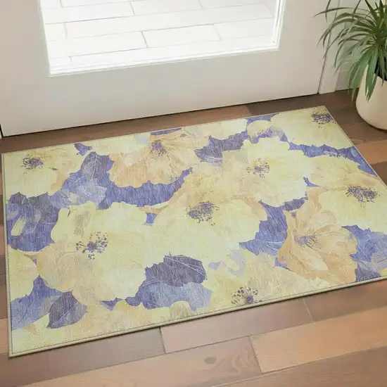 Wheat And Lavender Floral Washable Area Rug With UV Protection Photo 2