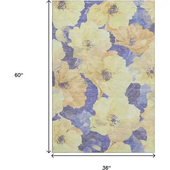 Wheat And Lavender Floral Washable Area Rug With UV Protection Photo 9