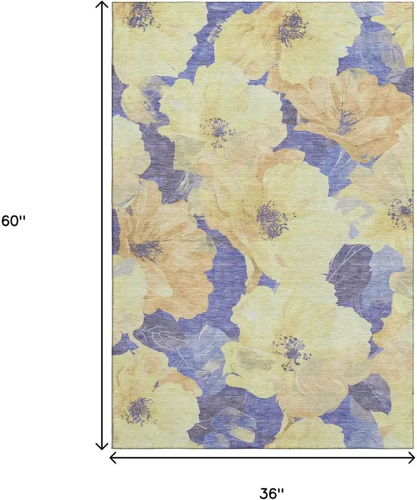 Wheat And Lavender Floral Washable Area Rug With UV Protection Photo 9