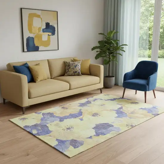 Wheat And Lavender Floral Washable Area Rug With UV Protection Photo 2