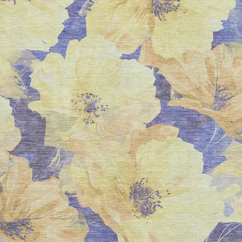 Wheat And Lavender Floral Washable Area Rug With UV Protection Photo 2