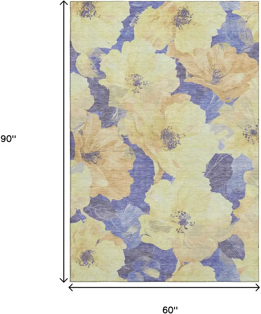 Wheat And Lavender Floral Washable Area Rug With UV Protection Photo 6