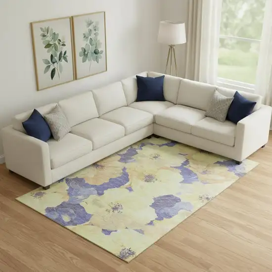 Wheat And Lavender Floral Washable Area Rug With UV Protection Photo 2