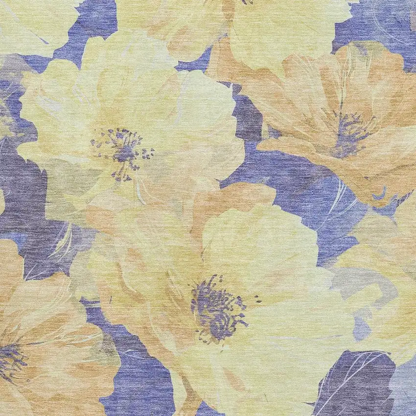 Wheat And Lavender Floral Washable Area Rug With UV Protection Photo 2