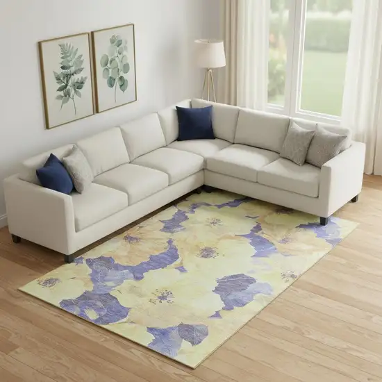 Wheat And Lavender Floral Washable Area Rug With UV Protection Photo 2