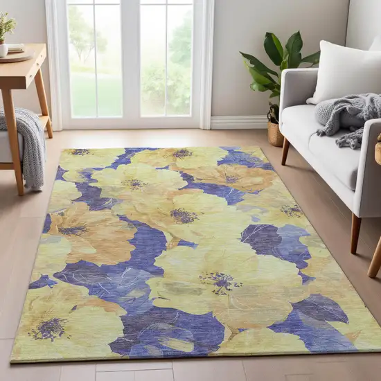 Wheat And Lavender Floral Washable Area Rug With UV Protection Photo 5