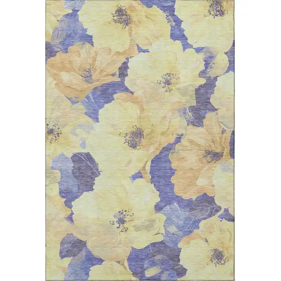 Wheat And Lavender Floral Washable Area Rug With UV Protection Photo 3