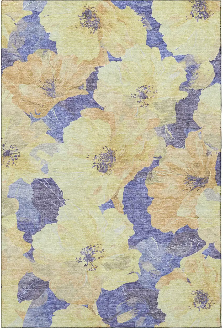 Wheat And Lavender Floral Washable Area Rug With UV Protection Photo 3