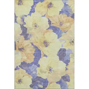 Photo of Wheat And Lavender Floral Washable Area Rug With UV Protection