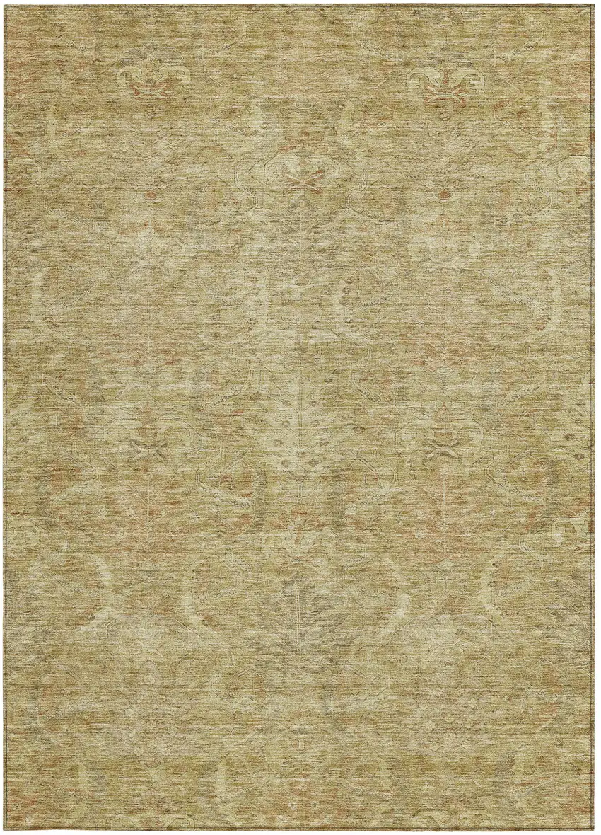 Wheat And Light Brown Damask Washable Indoor Outdoor Area Rug Photo 6
