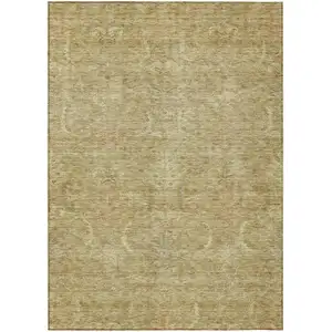 Photo of Wheat And Light Brown Damask Washable Indoor Outdoor Area Rug