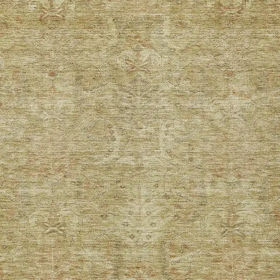 Wheat And Light Brown Damask Washable Indoor Outdoor Area Rug Photo 5
