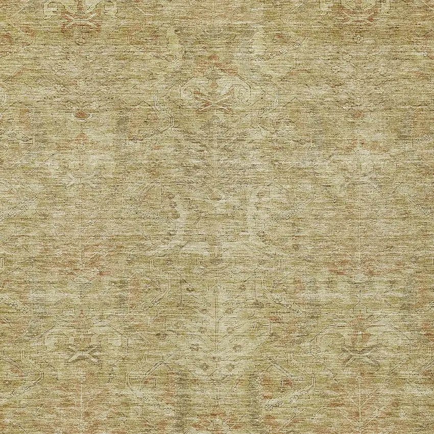 Wheat And Light Brown Damask Washable Indoor Outdoor Area Rug Photo 5