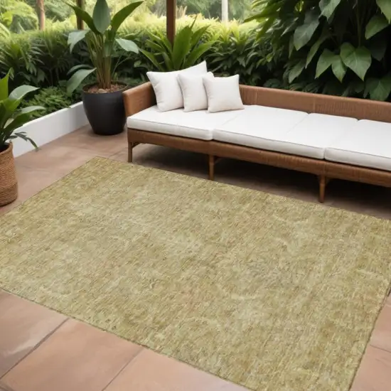 Wheat And Light Brown Damask Washable Indoor Outdoor Area Rug Photo 1