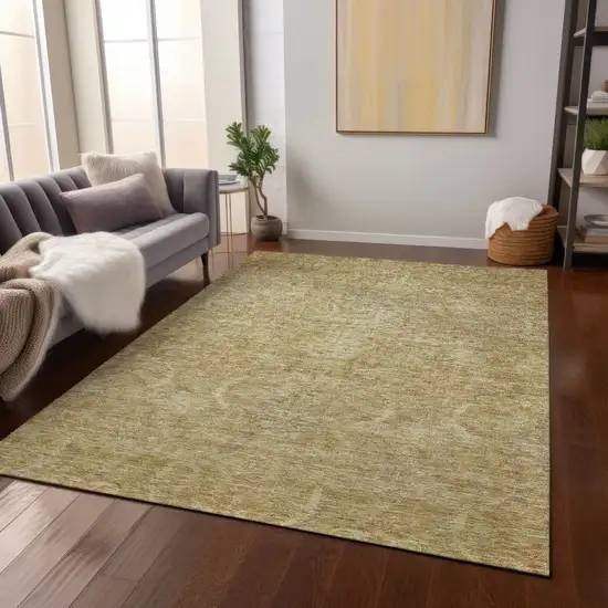 Wheat And Light Brown Damask Washable Indoor Outdoor Area Rug Photo 9